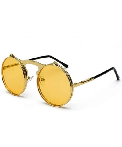 Vintage Flip Up Sunglasses Juniors John Lennon Style Circle Sun Glasses - Goldyellow - CP18UEXDXMG $7.65 Round