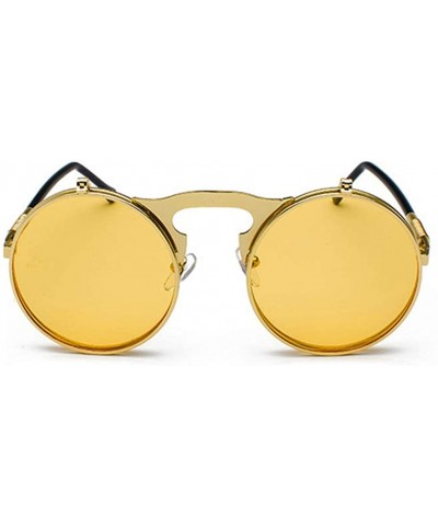 Vintage Flip Up Sunglasses Juniors John Lennon Style Circle Sun Glasses - Goldyellow - CP18UEXDXMG $7.65 Round