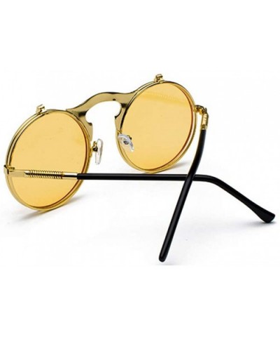 Vintage Flip Up Sunglasses Juniors John Lennon Style Circle Sun Glasses - Goldyellow - CP18UEXDXMG $7.65 Round