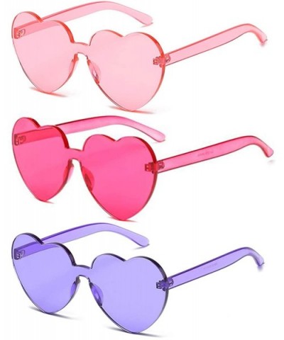 Heart Shape Sunglasses One Piece Transparent Rimless Candy Color Glasses - 3 Pcs (Pink- Dark Pink- Purple) - C4196EUMXUX $9.6...