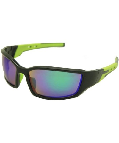 Double Injection Sunglasses SPORTS - 2761 Shiny Black Green / Green Blue Mirror - CD12HTSWIIJ $19.30 Rectangular