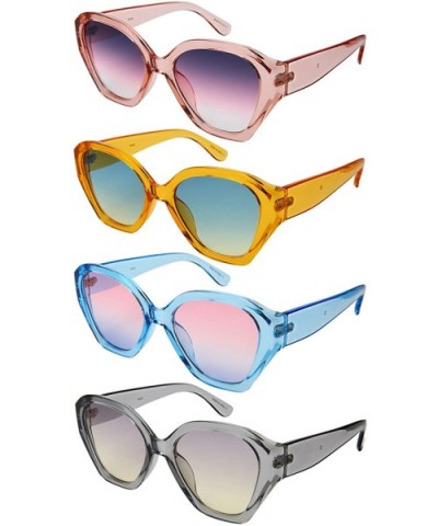 Geometric Wide Temple Plastic Women Sunglasses w/Flat Lens 34123-FLOCR - Clear Blue Frame/Pink-blue Lens - C818C4U5Q6N $7.85 ...