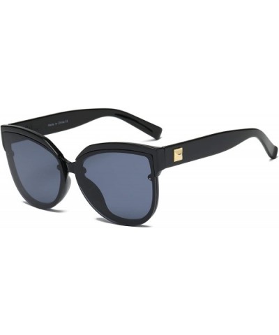Women Retro Mirrored Round Cat Eye Oversized UV Protection Fashion Sunglasses - Black - CN18IAO7UAD $6.27 Round