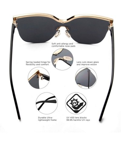 Women Retro Mirrored Round Cat Eye Oversized UV Protection Fashion Sunglasses - Black - CN18IAO7UAD $6.27 Round