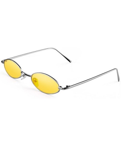 Vintage Slender Oval Super Small Sunglasses For Girls Sexy Retro Round Tiny Sun - Silver Frame - Yellow - CY18DNT8KYU $8.93 R...