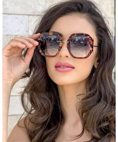 Polygonal Frame Sunglasses for Women Trendy Oversized Gradient Lens Big Frame Eyewears UV Protection - C2190HEX39K $10.33 Ove...