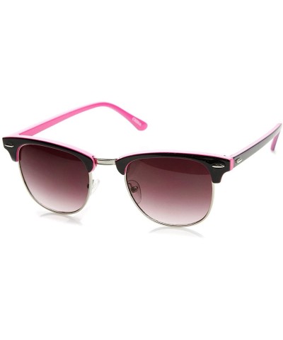 Two-Tone Colorful Classic Half Frame Horn Rimmed Sunglasses (Black-Pink) - CU11J47JMZV $7.46 Wayfarer