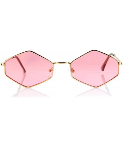 Diamond Hexagonal Sunglasses Smoke Pop Color Tinted A112 A212 - Gold/ Pink - C7180Q8CQAM $10.31 Round