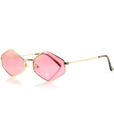 Diamond Hexagonal Sunglasses Smoke Pop Color Tinted A112 A212 - Gold/ Pink - C7180Q8CQAM $10.31 Round