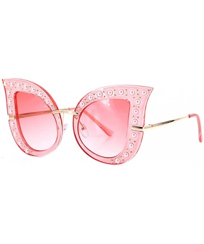 Fashion Oversized Sparkling Crystal Cat Eye Rhinestones Sunglasses UV Protection - Pink Frame Gradient Red Lens - CN18SRTI6I8...