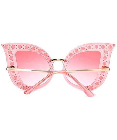 Fashion Oversized Sparkling Crystal Cat Eye Rhinestones Sunglasses UV Protection - Pink Frame Gradient Red Lens - CN18SRTI6I8...