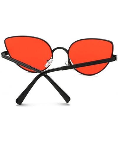 Women's Retro Cat Eye Colorful Transparent Oval Shades Frame UV Protection Polarized Sunglasses - Red - CS18EL6HCOG $10.94 Oval