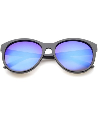 Women's Horn Rimmed Color Mirror Lens Oversized Cat Eye Sunglasses 58mm - Black / Blue Mirror - CM12JP6FPB5 $7.25 Cat Eye