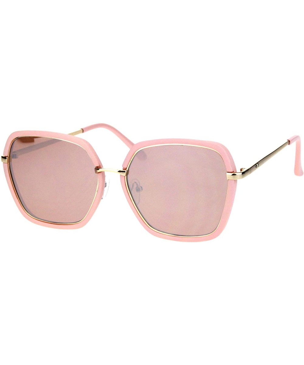 Womens Double Rim Mod Designer Fashion Style Luxury Sunglasses - Matte Pink Pink Mirror - CT18HIXGQ3W $10.48 Rectangular