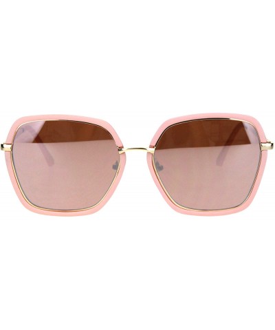 Womens Double Rim Mod Designer Fashion Style Luxury Sunglasses - Matte Pink Pink Mirror - CT18HIXGQ3W $10.48 Rectangular