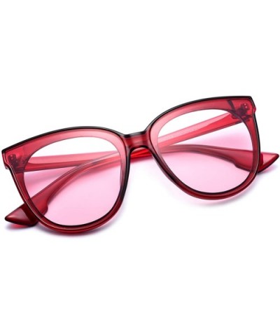 Fashion Cat Eye Sunglasses for Women Oversized Style MS51802 - Wine Red Frame/ Transparent Red Lens - CA18EOZNKEX $7.65 Oval