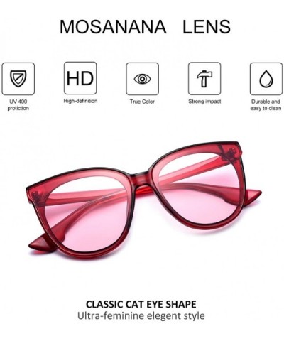 Fashion Cat Eye Sunglasses for Women Oversized Style MS51802 - Wine Red Frame/ Transparent Red Lens - CA18EOZNKEX $7.65 Oval