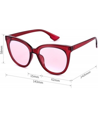 Fashion Cat Eye Sunglasses for Women Oversized Style MS51802 - Wine Red Frame/ Transparent Red Lens - CA18EOZNKEX $7.65 Oval