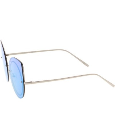 Oversize Rimless Slim Arms Mirrored Flat Lens Cat Eye Sunglasses 64mm - Silver / Blue Mirror - CS183MZH4Z5 $10.02 Rimless