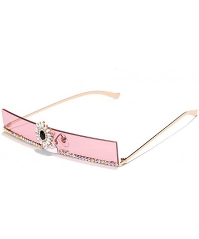 Narrow Square Rectangular Hand-Made Diamond Sunshade Mirror Female Marine Color Sunglasses - 1 - C0190O9D9YS $24.36 Square