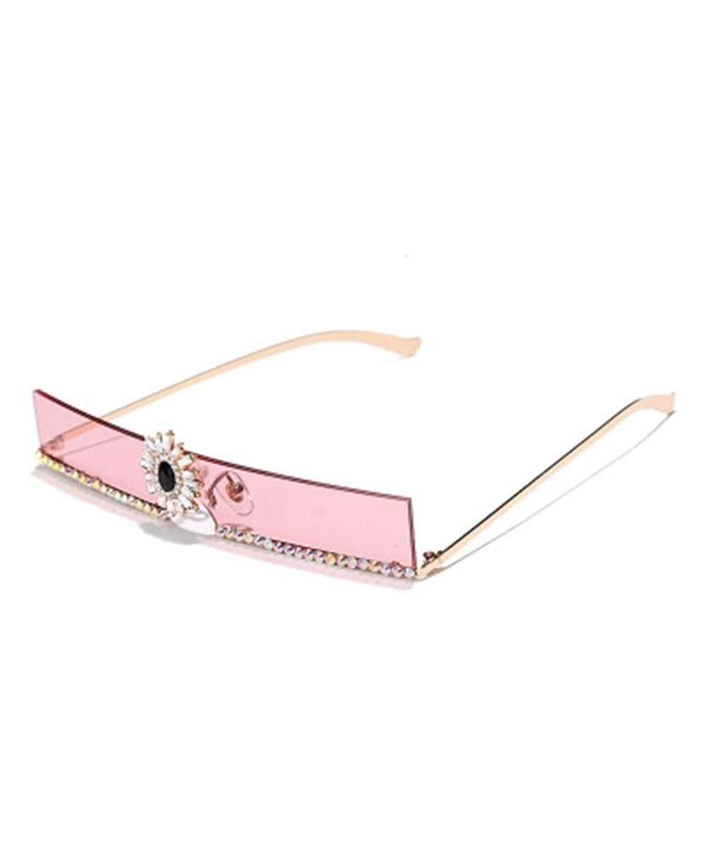 Narrow Square Rectangular Hand-Made Diamond Sunshade Mirror Female Marine Color Sunglasses - 1 - C0190O9D9YS $24.36 Square