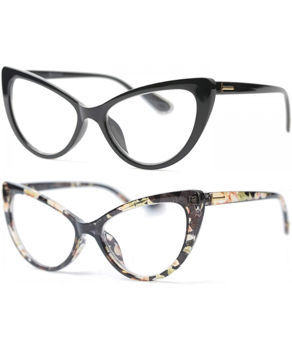 Womens Oversized Fashion Cat Eye Eyeglasses Frame Large Reading Glasses - 2 Pairs / Black and Yellow Glass - CZ12O1RNQZE $13....