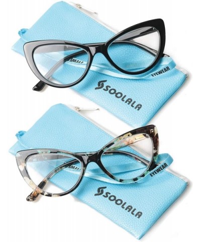 Womens Oversized Fashion Cat Eye Eyeglasses Frame Large Reading Glasses - 2 Pairs / Black and Yellow Glass - CZ12O1RNQZE $13....