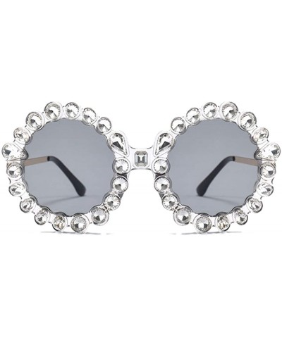 Fashion Round Sunglasses Crystal plastic Frame glasses for women UV400 - Silver - CQ18NO6HKM2 $7.51 Round