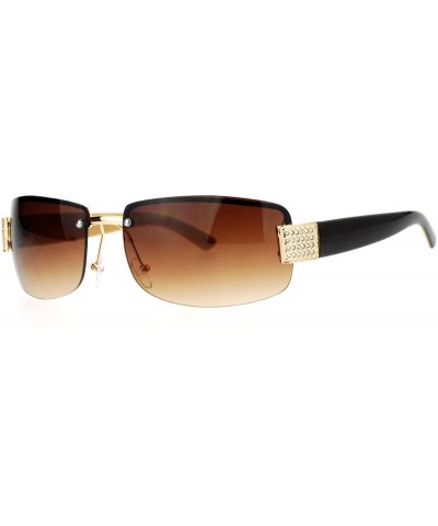Rimless Rhinestone Jewel Hinge Luxury Bling Sunglasses - Brown Beige - CI12FLPIBT7 $6.45 Rectangular