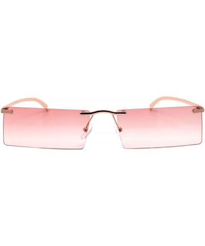 Rimless Rectangular Frame Sunglasses Unisex Geometric Fashion Shades UV400 - Gold (Pink) - C319893ZTLS $7.20 Rimless