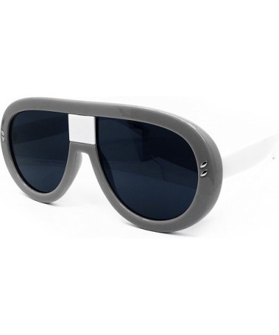 7308 Oversized XXL Futuristic Neon Flat top Clear Sunglasses - Grey/ Black - C118DI56CGA $14.39 Oversized