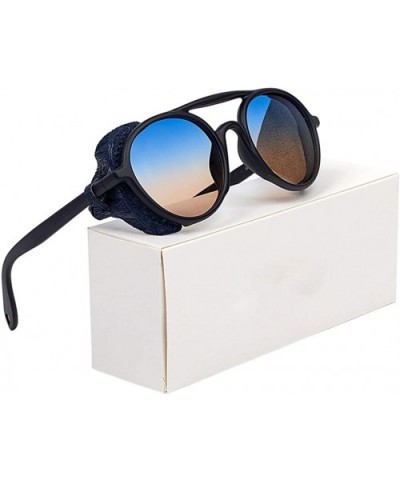 Polarized Sunglasses Men with Leather Side Shields Round Retro Punk Sun Glasses for Women - C4 White-Tea - C5194OS6MT2 $32.06...