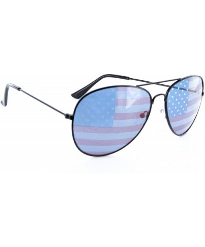 Patriotic Aviator Sunglasses American Flag Lens - Black - CZ12H59UEBF $6.12 Aviator