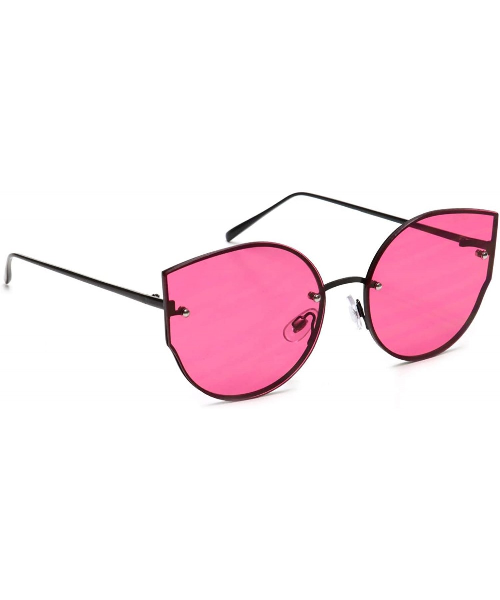 Women's Oversized Cat Eye Sunglasses Tinted and Mirror Flat Lens - Fuchsia - CB18EOMY005 $7.44 Cat Eye