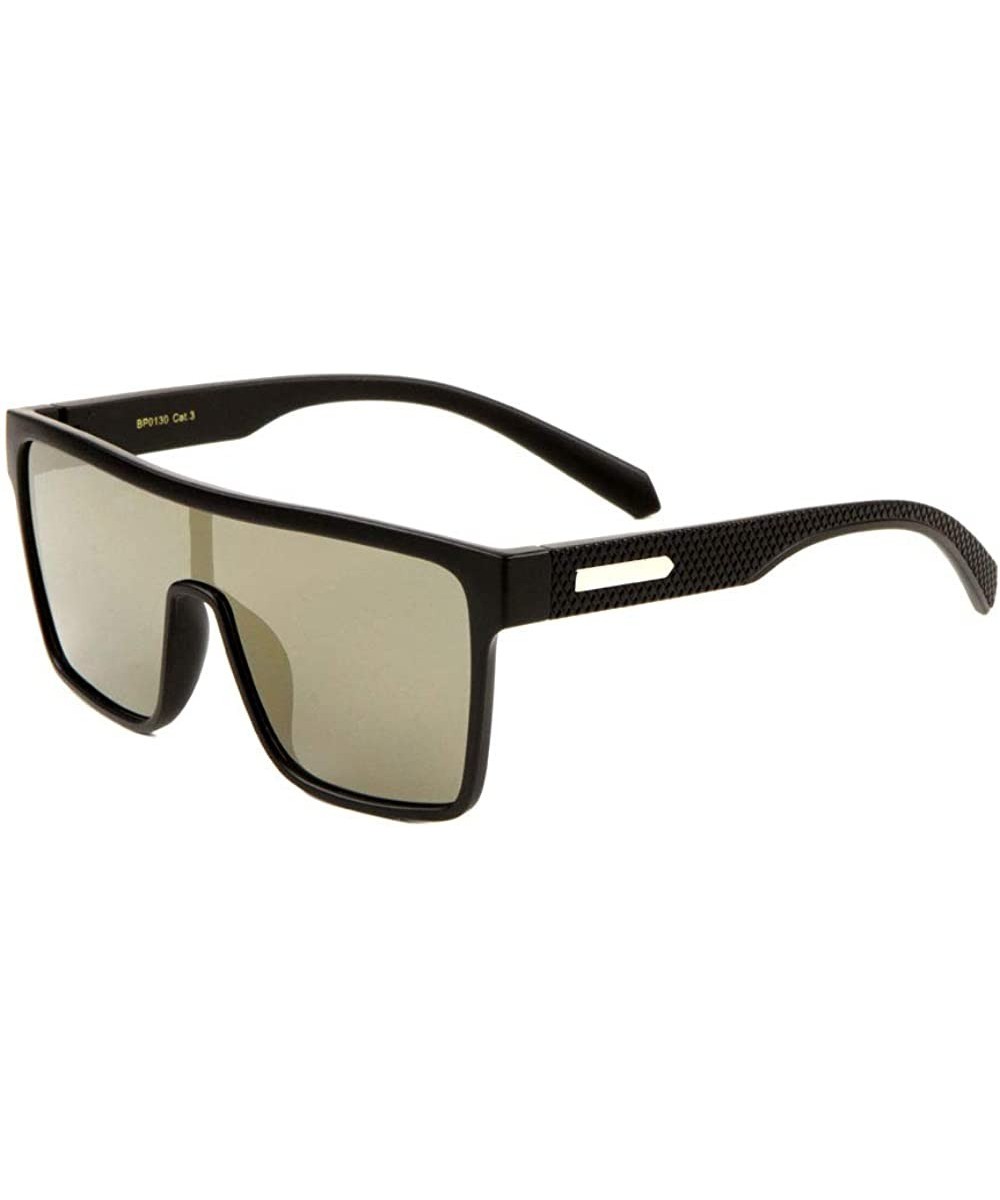 Flat Top One Piece Shield Lens Texture Temple Sunglasses - Brown - CS197YNDMYY $9.91 Shield