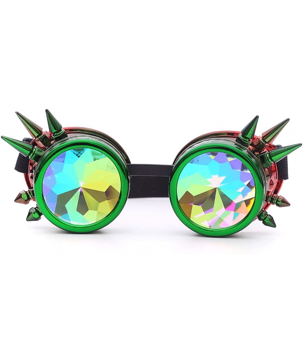 Kaleidoscope Rave Rainbow Crystal Lenses Steampunk Goggles - Green-red - C018GM2DTRG $11.82 Aviator