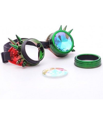 Kaleidoscope Rave Rainbow Crystal Lenses Steampunk Goggles - Green-red - C018GM2DTRG $11.82 Aviator