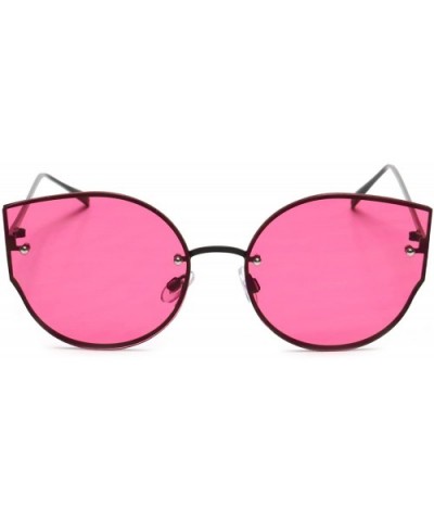 Women's Oversized Cat Eye Sunglasses Tinted and Mirror Flat Lens - Fuchsia - CB18EOMY005 $7.44 Cat Eye