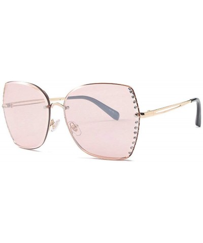 Fashion Women Rimless Cut Edge sunglasses Luxury Diamond oversized frame Goggles UV400 - Pink - CB18RZ4YO9W $9.75 Rimless