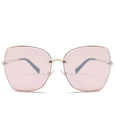 Fashion Women Rimless Cut Edge sunglasses Luxury Diamond oversized frame Goggles UV400 - Pink - CB18RZ4YO9W $9.75 Rimless