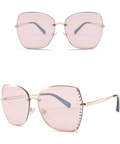 Fashion Women Rimless Cut Edge sunglasses Luxury Diamond oversized frame Goggles UV400 - Pink - CB18RZ4YO9W $9.75 Rimless