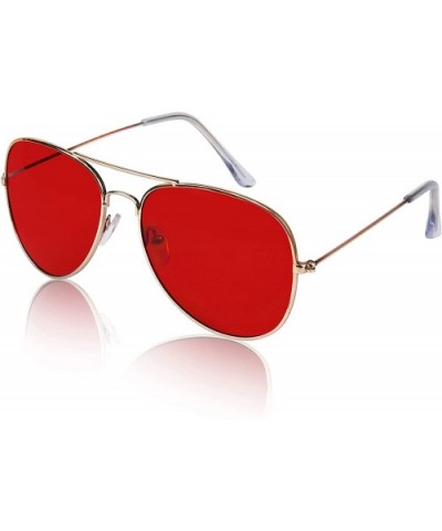 Aviator Sunglasses Colored Tinted Lens Glasses Metal UV400 Protection - 1 Aviator Red - CK18OWXR2NW $5.82 Round