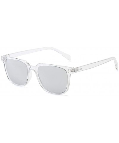 Women Men Retro Style Square Frame UV400 Sunglasses for Outdoor Wear - Transparent Frame Silver Lens - CK18WSCWZEI $7.83 Square