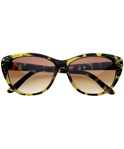 Ladies Womens Glam Cat Eyes Studded Sunglasses Cateye Glasses (Yellow Tortoise) - CQ116Q2HBKP $7.15 Cat Eye