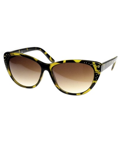 Ladies Womens Glam Cat Eyes Studded Sunglasses Cateye Glasses (Yellow Tortoise) - CQ116Q2HBKP $7.15 Cat Eye