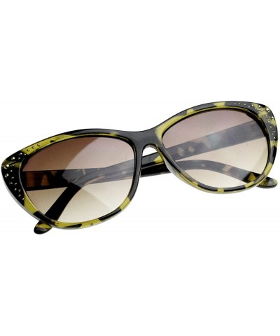 Ladies Womens Glam Cat Eyes Studded Sunglasses Cateye Glasses (Yellow Tortoise) - CQ116Q2HBKP $7.15 Cat Eye