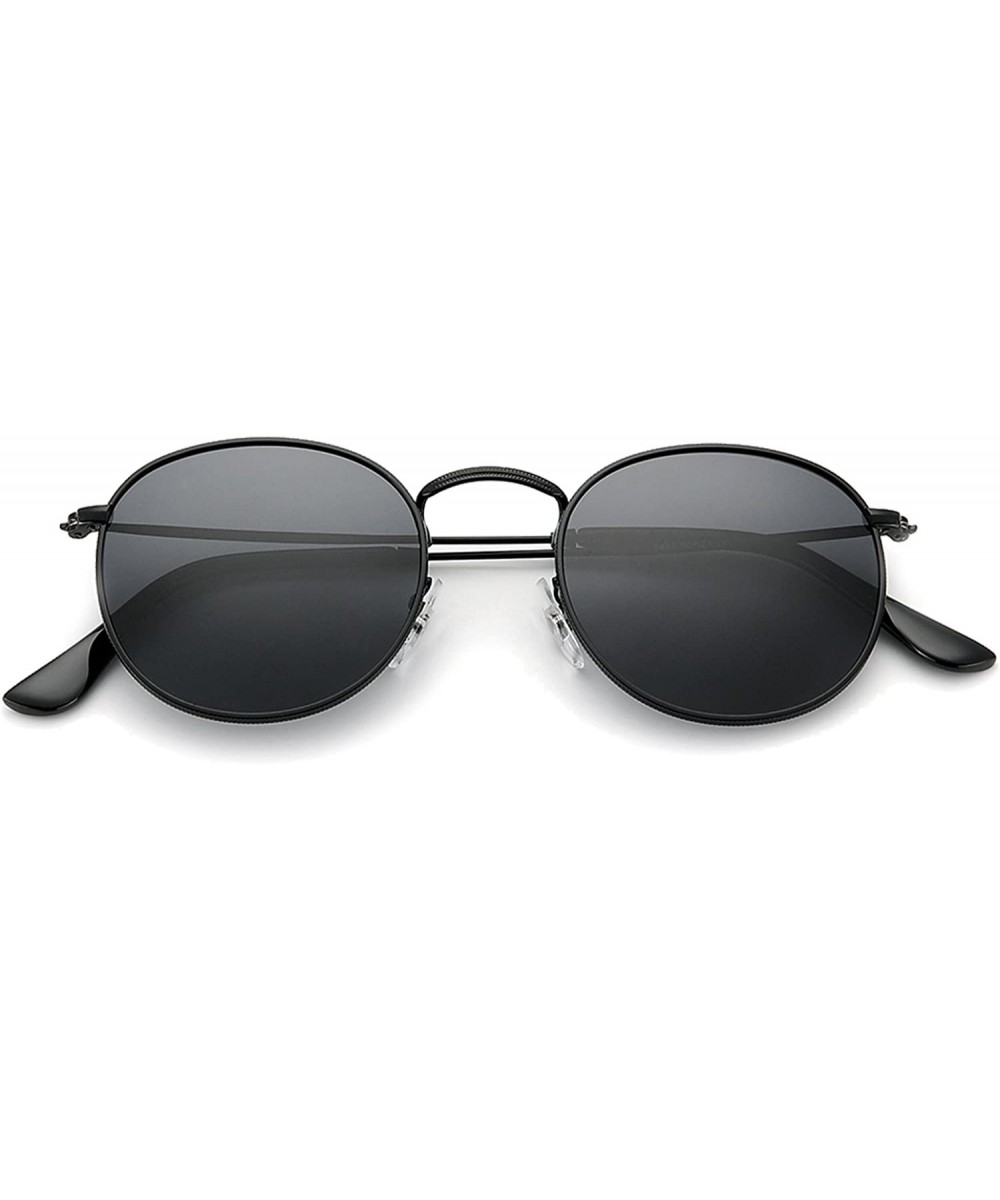 Polarized Round Sunglasses for Women and Men with Vintage Small Circle Sunglasses Lens - Black - CS185ZE89X9 $4.77 Round