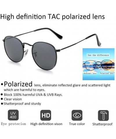 Polarized Round Sunglasses for Women and Men with Vintage Small Circle Sunglasses Lens - Black - CS185ZE89X9 $4.77 Round