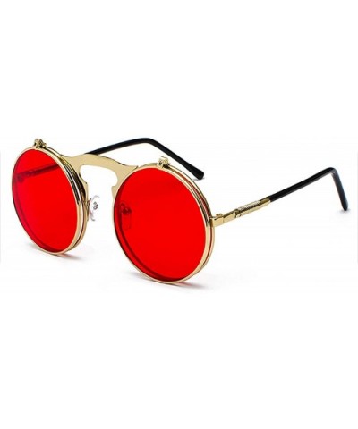 Unisex Retro Steampunk Sunglasses Flip Up Green Yellow Red Small Round Summer Style Sun Glasses Men Women - CU198AIEZ0D $20.8...