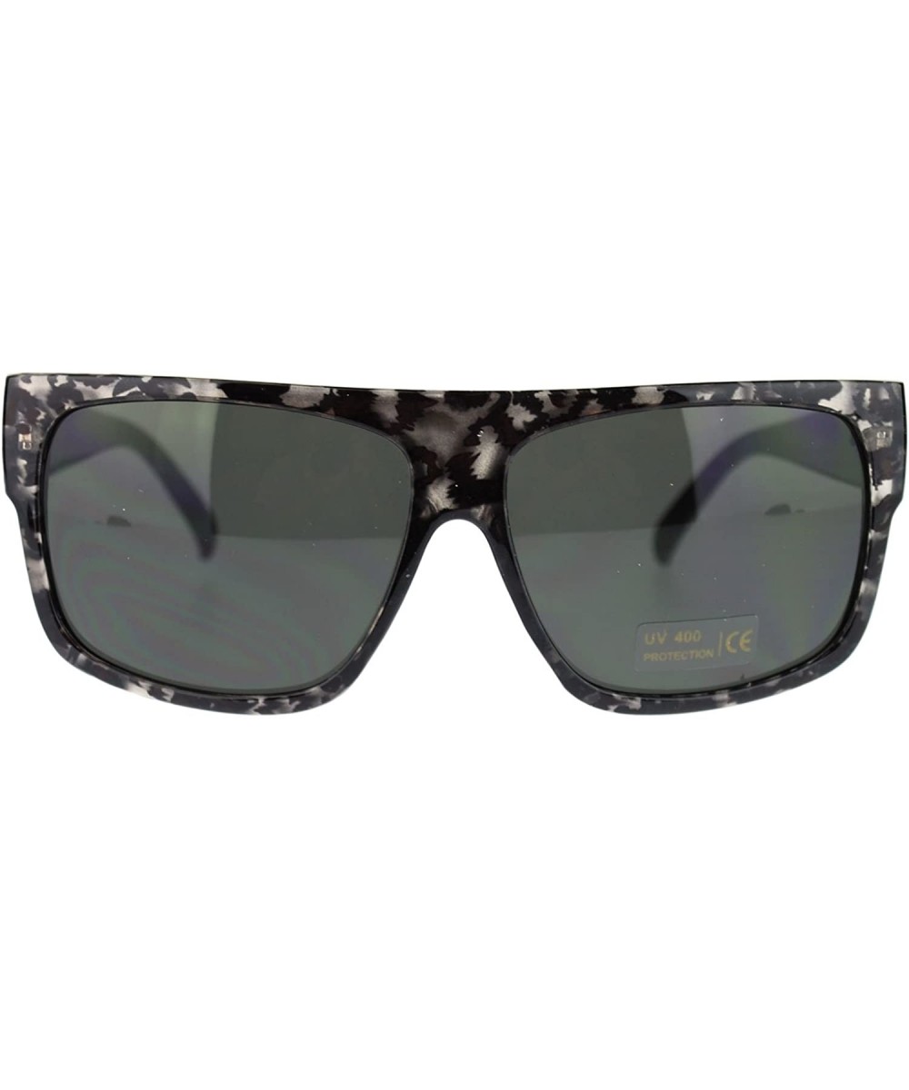 Unisex Mobster Flat Top Rectangular Metalic Animal Print Sunglasses - Silver Leopard - CR11N3BRK49 $6.57 Rectangular